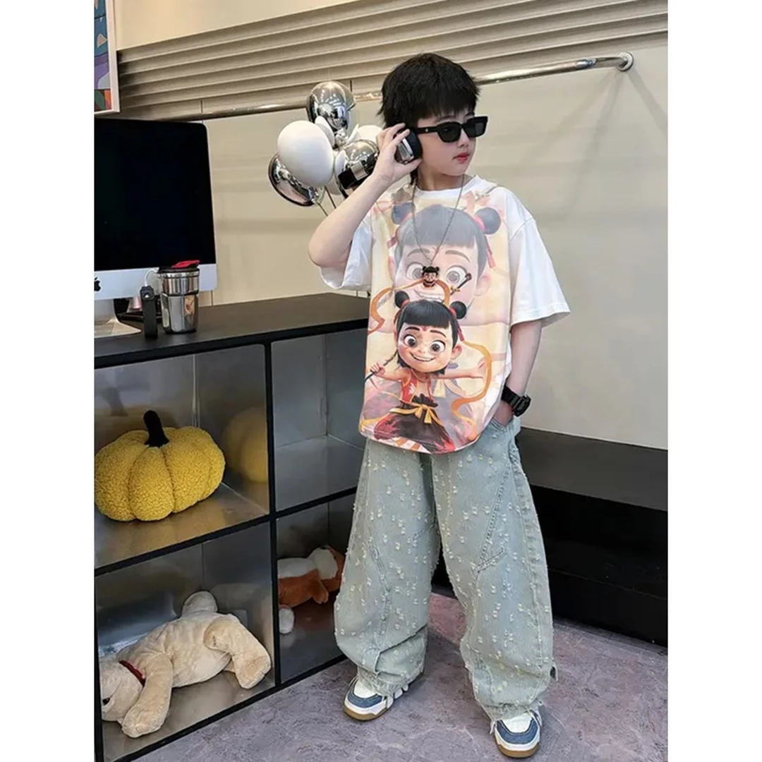 A112（眼睛发光亮灯）2025新款短袖T恤夏装3d高级印花上衣短袖童装