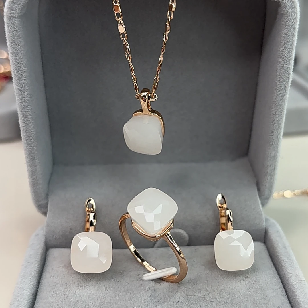 铜合金锆石项链 小方糖百搭款套装