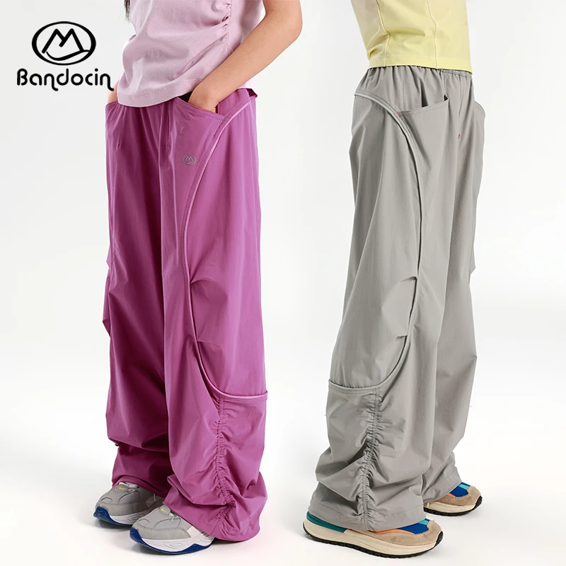 BANDOCIN/半度闲户外美式阔腿女童春秋户外运动透气伞兵工装裤