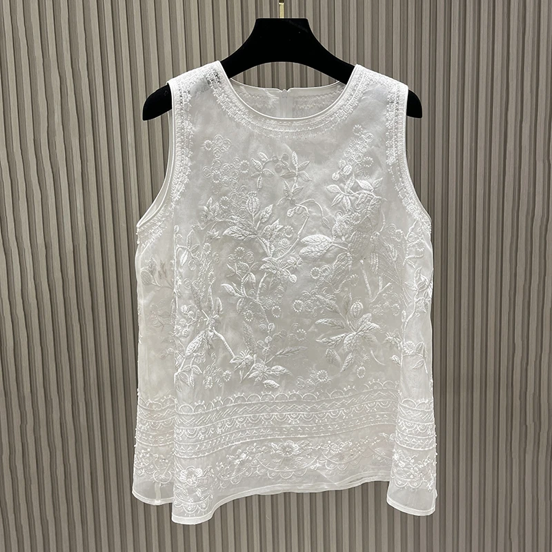 印花宽松型女士上衣薄款宽松马夹夏季白色