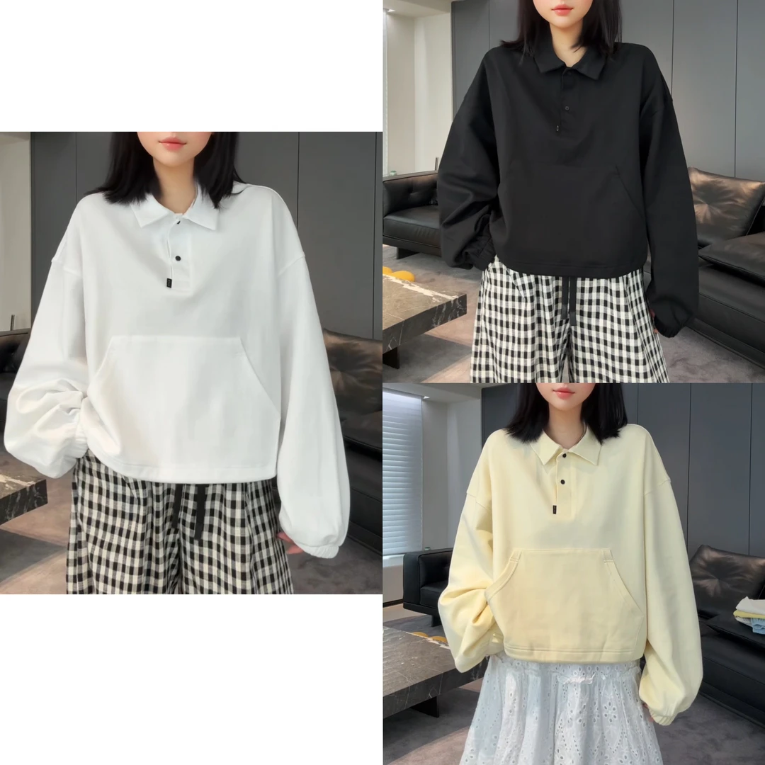 【思墨严选】552133春季新款韩系宽松休闲抽绳短款polo领卫衣