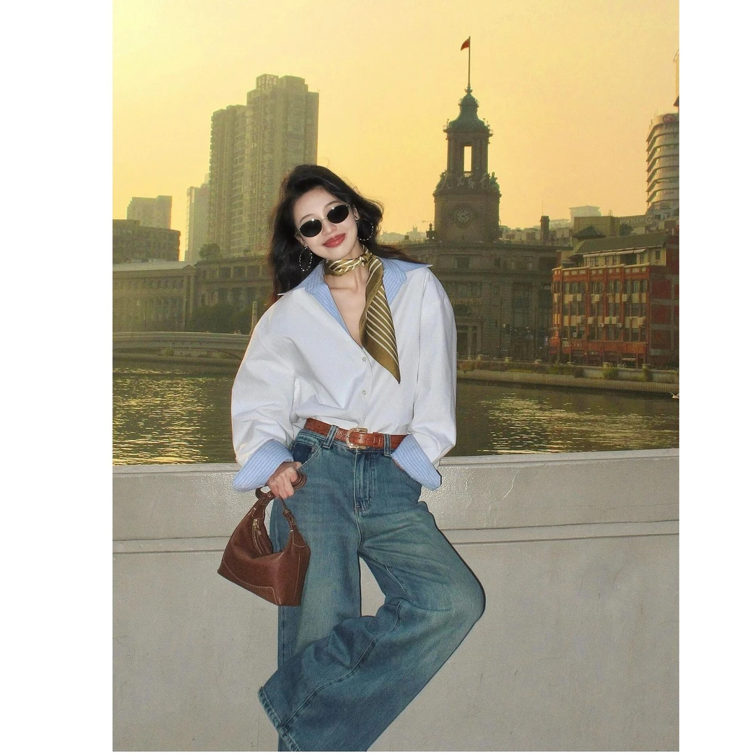 女装春新款时尚套装法式小众炸街高级感女装显瘦衬衫休闲牛仔裤女