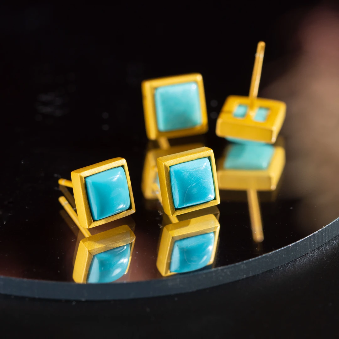 925银耳饰 S925银镀金方形简约百搭女款耳钉（多样性发货 发其一）