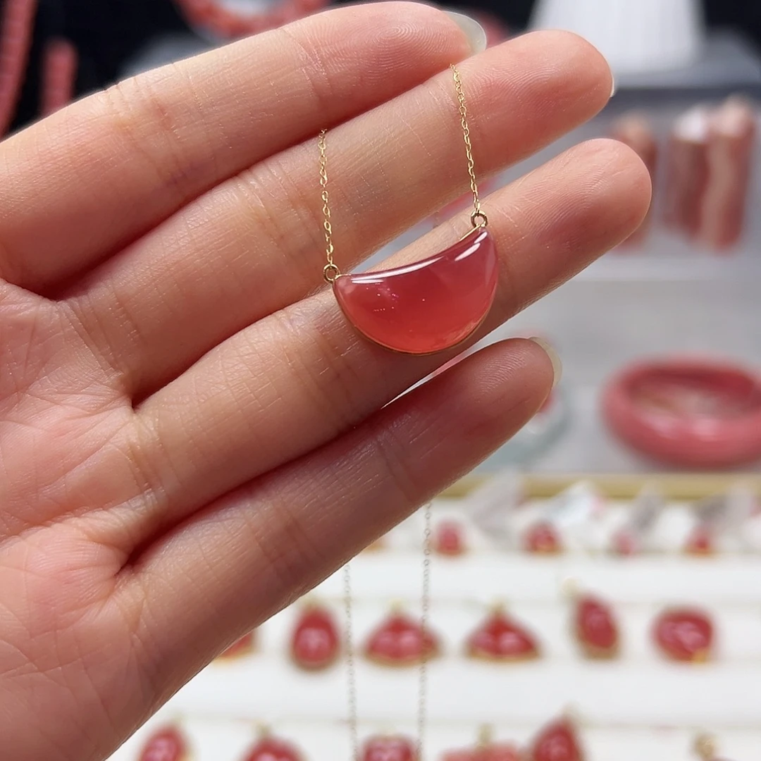 菱锰矿（红纹石）18K金镶嵌项链