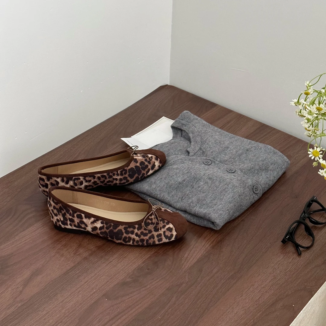 好好看 ”小众豹纹蝴蝶结芭蕾 时髦法式软底软面具舒服 平底单鞋