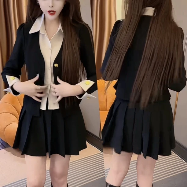 套装女春季新款洋气百褶裙搭配上衣套裙女98554