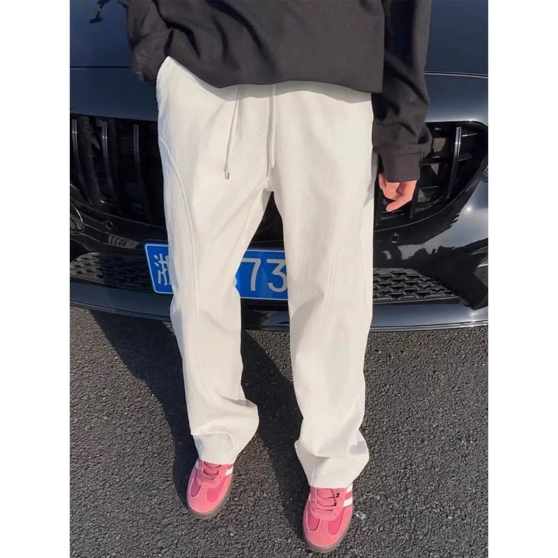 美式速干弯刀裤子男夏季斜切休闲裤显高显瘦显腿长直筒冰丝微喇裤
