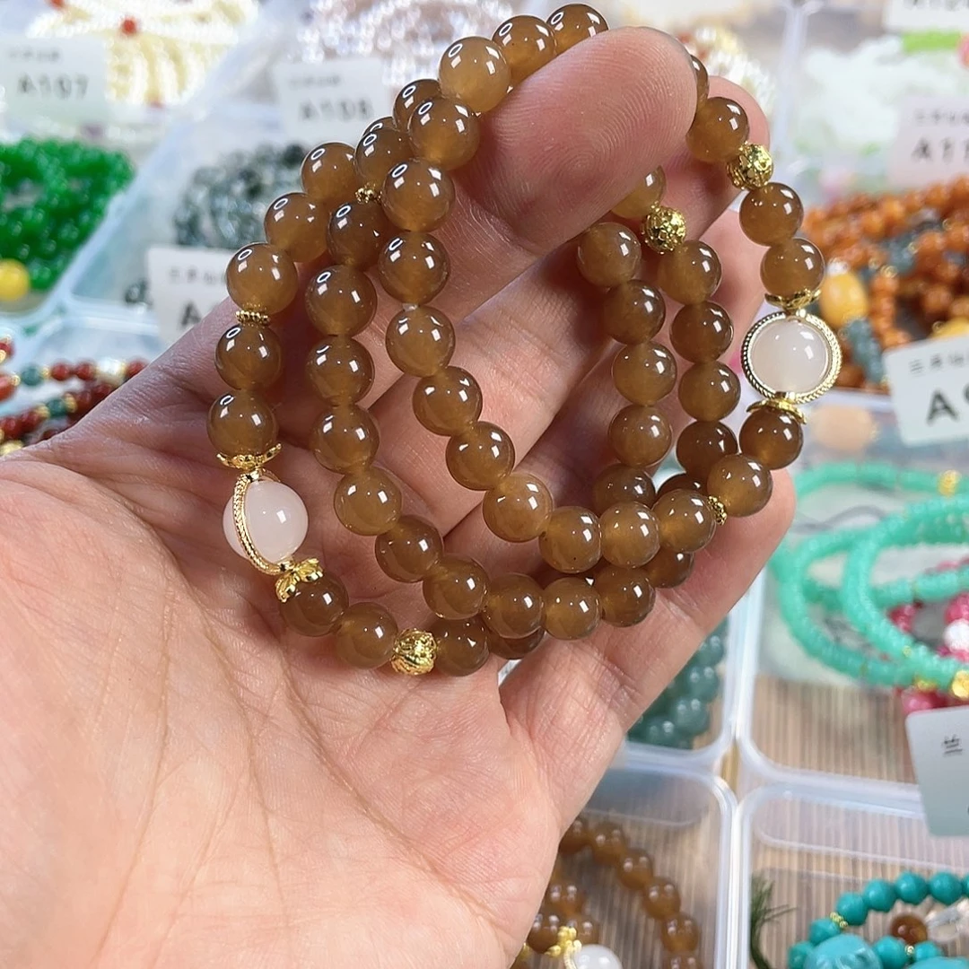 檀香木手串银S925镀金镶嵌