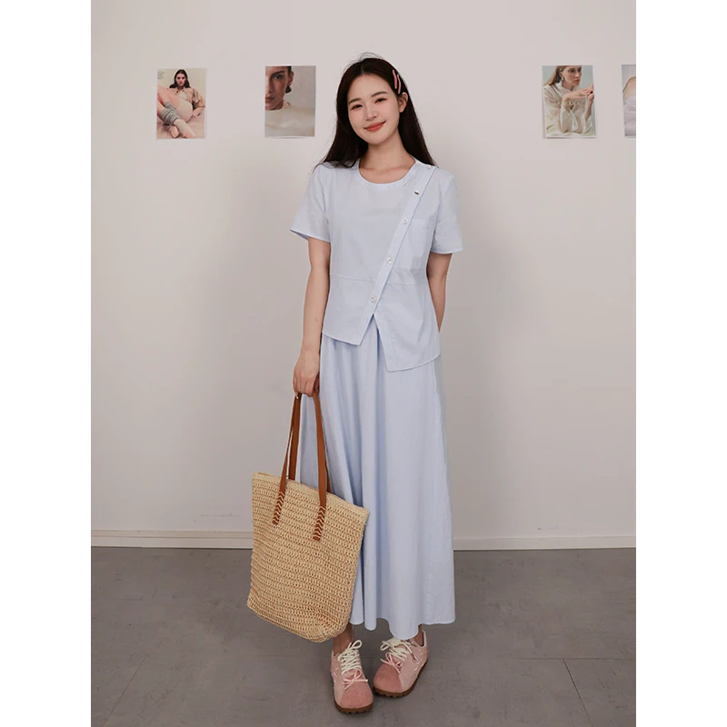 夏大大 新品 新中式斜襟领口显瘦设计感优雅套装裙上衣D825A08240