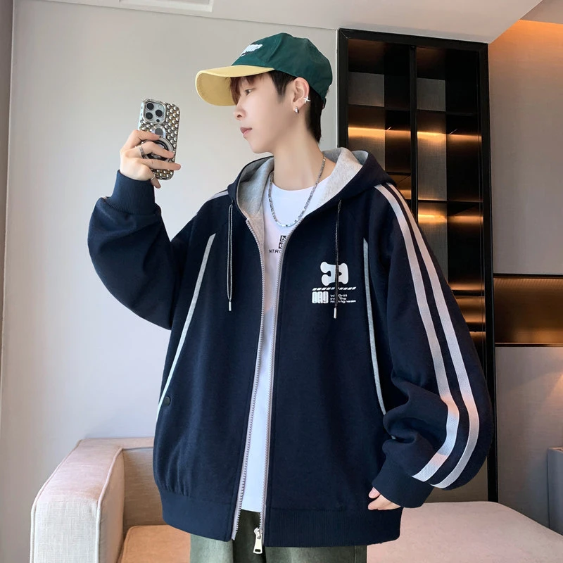 秋季男生爆款夹克阔版潮流宽松青少年连帽夹克学生百搭运动韩版