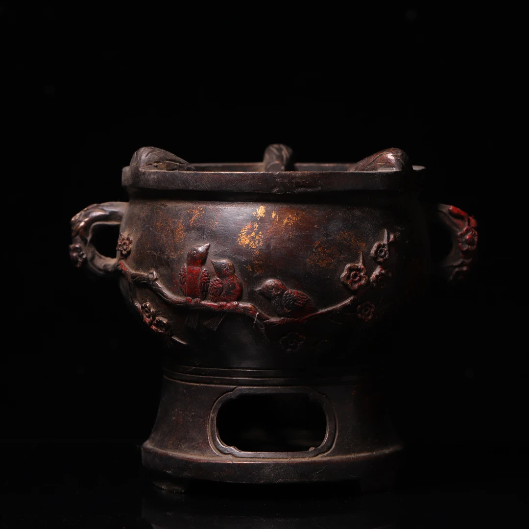 清代刻纹铜炉摆件