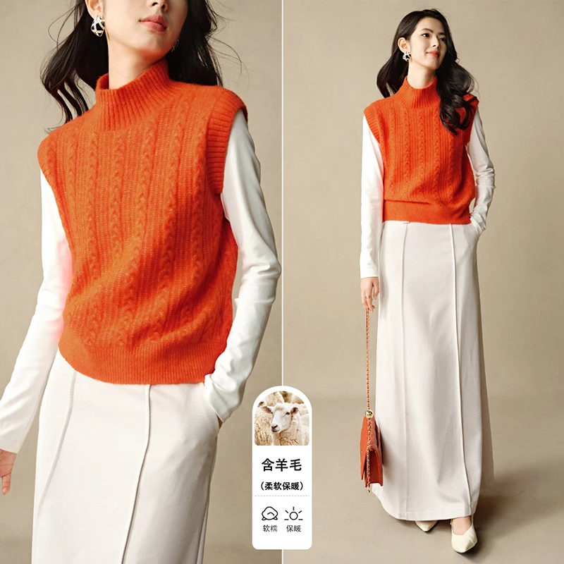 晚白2025年新款秋冬叠穿神器设计感气质含羊毛针织背心女25070520