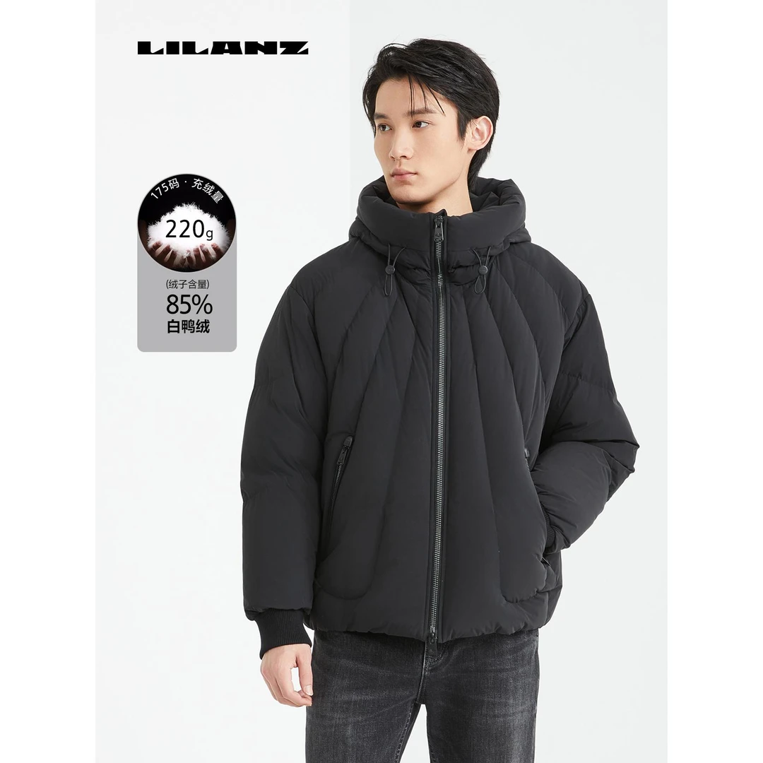 【3D立体压花】利郎男士时尚休闲加厚连帽冬季羽绒短款茄克24DRF031
