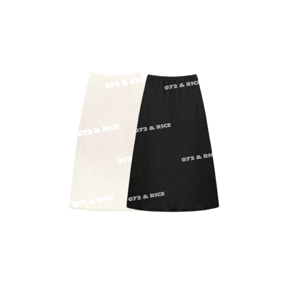 072 & RICE【乌麻裙】100亚麻 夏季休闲橡筋腰半身裙 32XD84