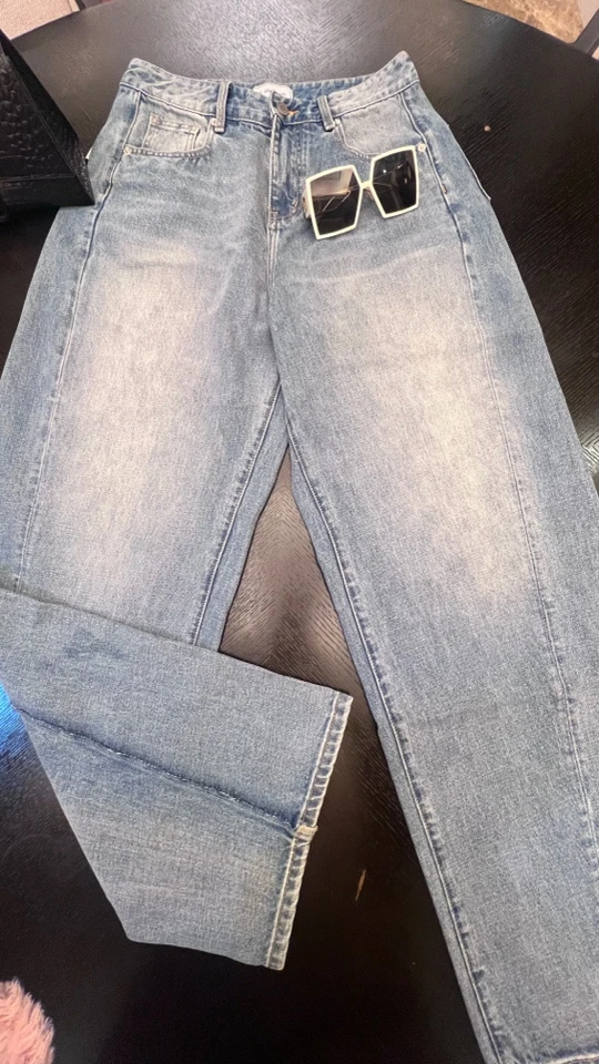 汀娜新款：猫须纹立裁潮流设计师风格牛仔阔腿长裤