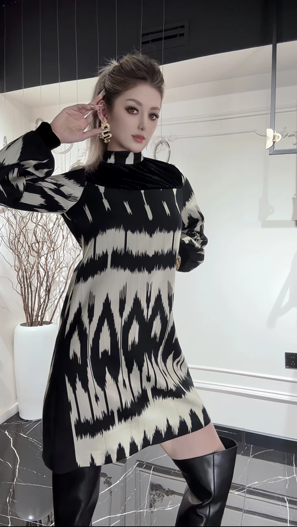 2025新款民族风黑白艾特莱斯裙子