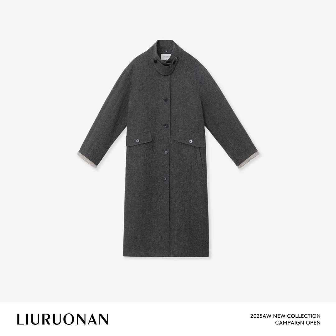 LIURUONAN 25WIN【多伦多毛呢大衣】立领廓形单排扣毛呢外套