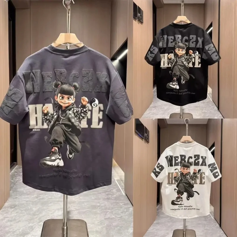 男士短袖圆领T恤打底上衣高弹运动时尚春秋哪吒印花潮流半袖透气