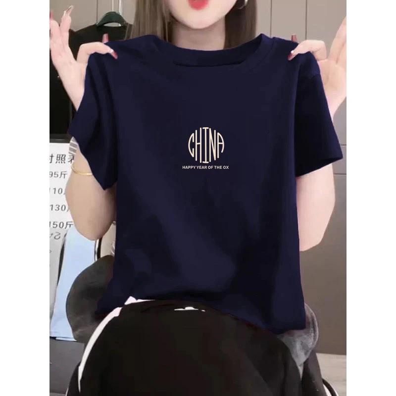 2025新款正肩简约短袖T恤女休闲时尚百搭显瘦减龄上衣基础款夏季