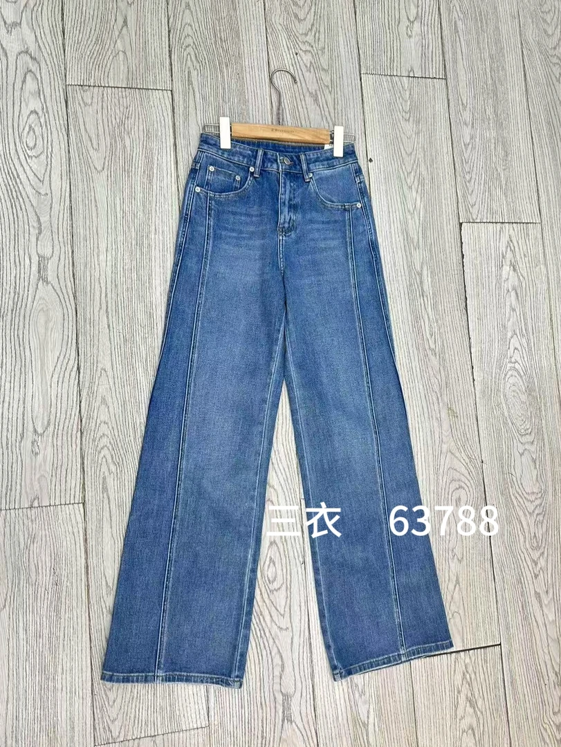 三衣直筒牛仔裤蓝色高腰时尚休闲百搭宽松