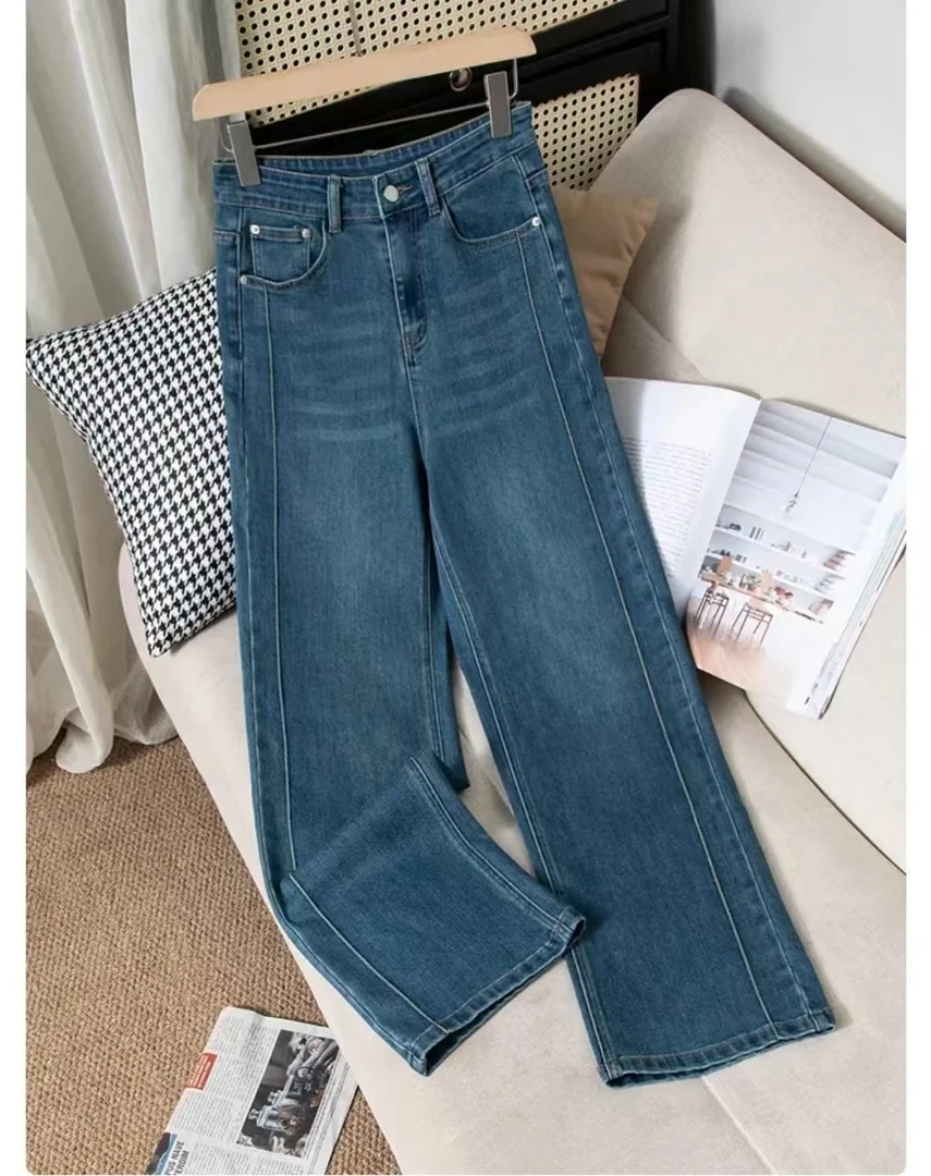 窄版直筒裤大码显瘦秋季2025新款高腰厚款牛仔裤九分裤小个子