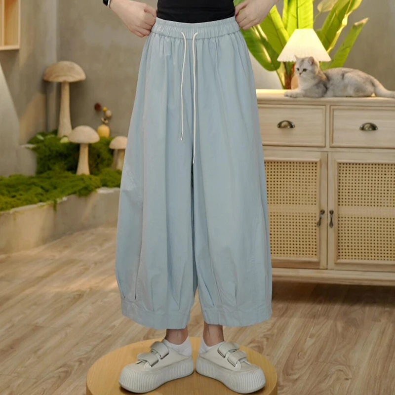 3853 新款抽绳系带休闲裤百搭宽松松紧腰简约裤阔腿裤