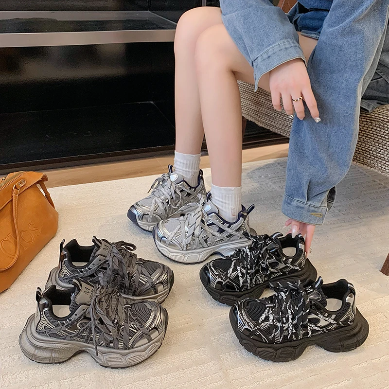 系带潮流高级感时尚休闲鞋2025秋季新款百搭厚底老爹鞋女通勤舒适