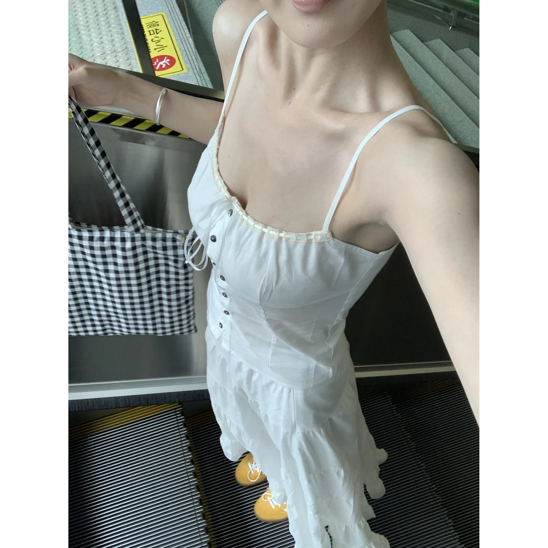 INS CEC性感纯欲穿搭花边蕾丝吊带背心上衣夏季新款蛋糕半裙套装