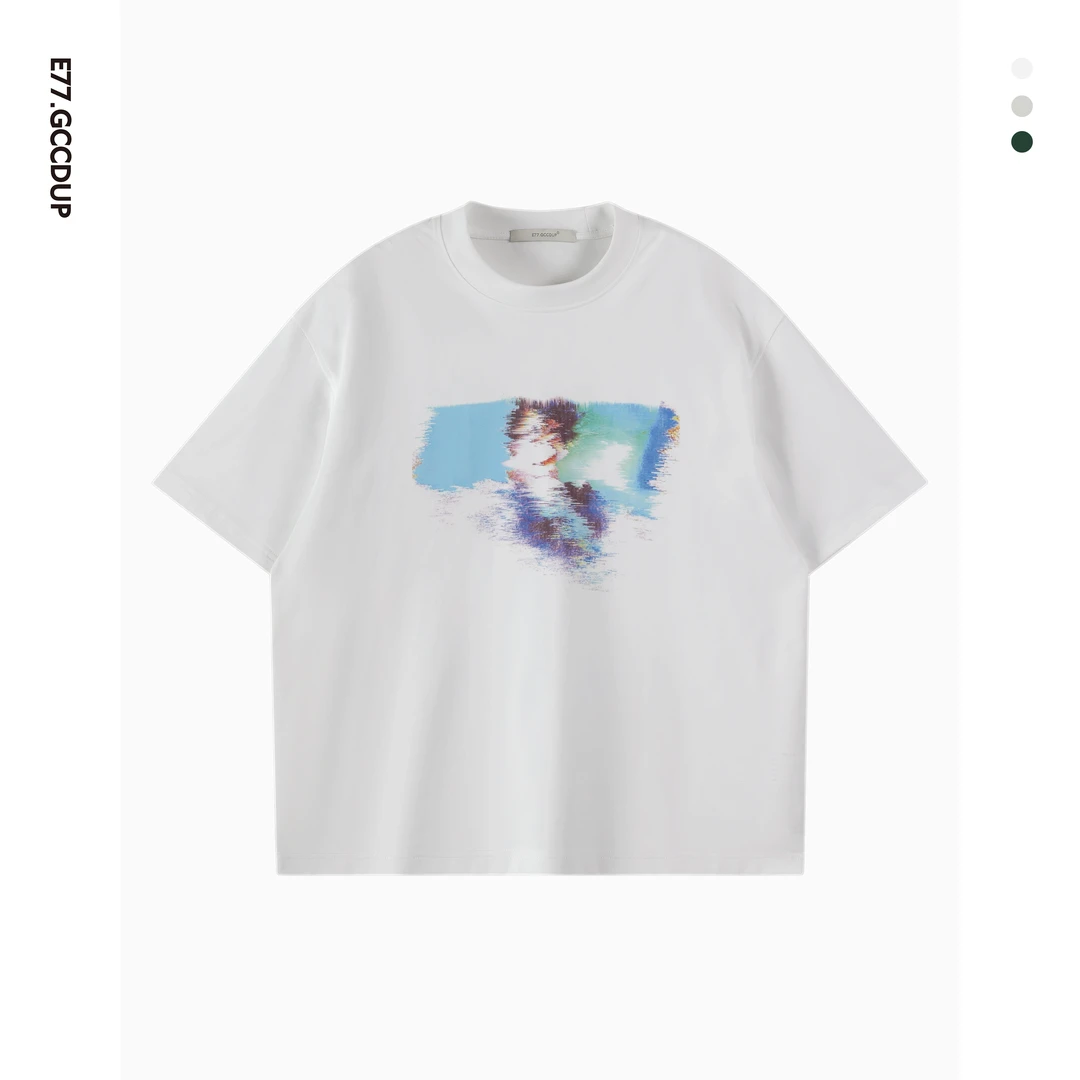 GCCDUPE77夏季模糊炫彩短袖休闲百搭潮流美式时尚男女同款T恤2676