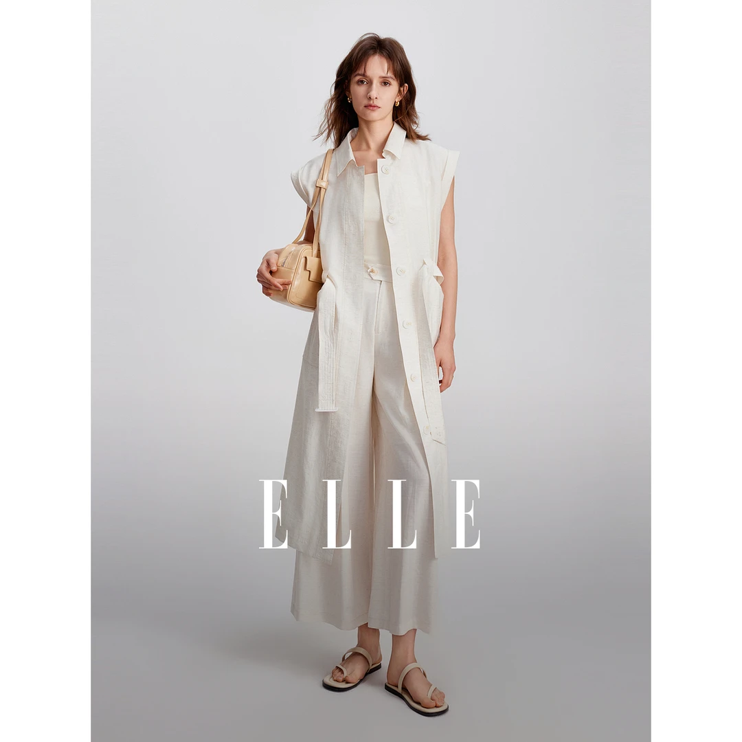 ELLE气质连衣裙女2025简约无袖裙子EL47557