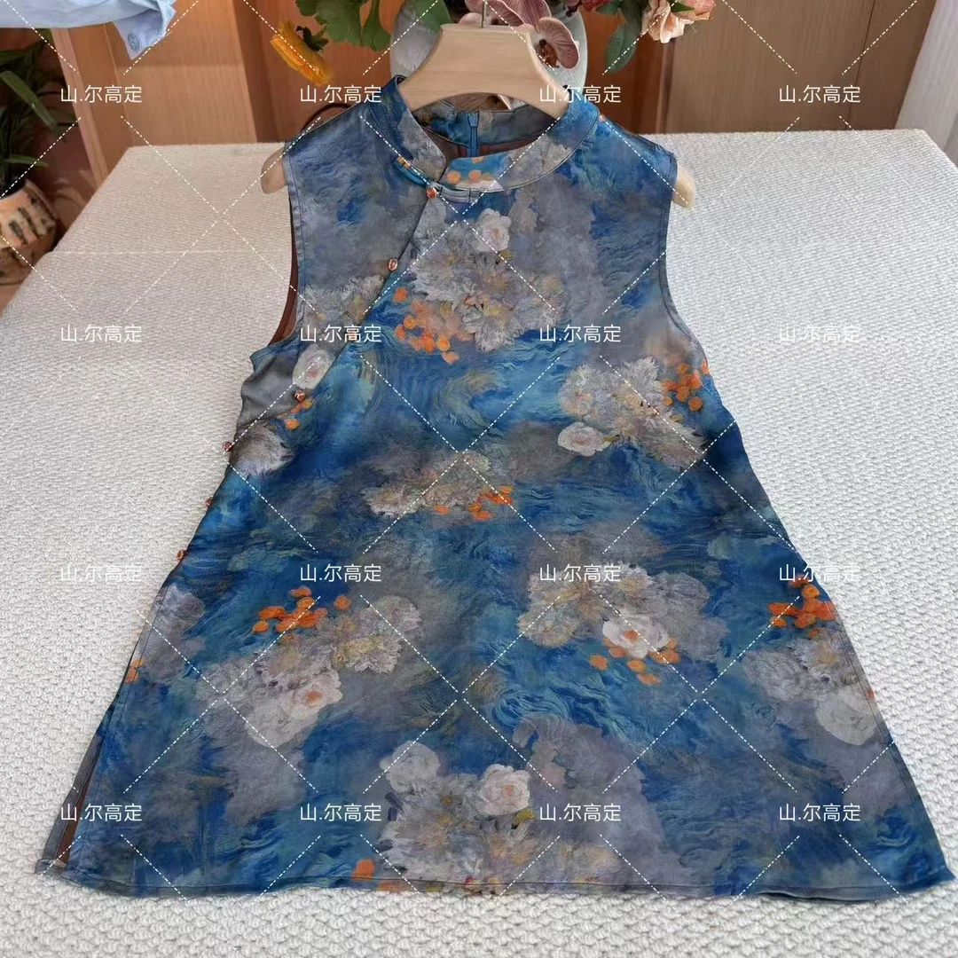 山,.尔【莫奈花园】100桑蚕丝香云纱无袖上衣