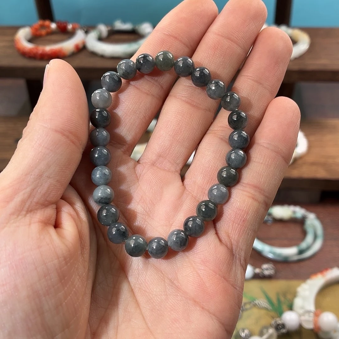 翡翠未镶嵌手镯天然缅甸翡翠乌鸡手串7m