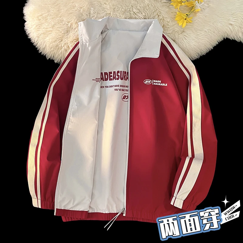 玛斯柏双面穿外套男士春秋季新款港风潮牌上衣服男女同款休闲夹克