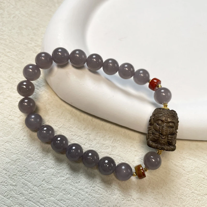 珠联帮【18K】老山檀香阴沉象神+0.8烟紫单圈手串