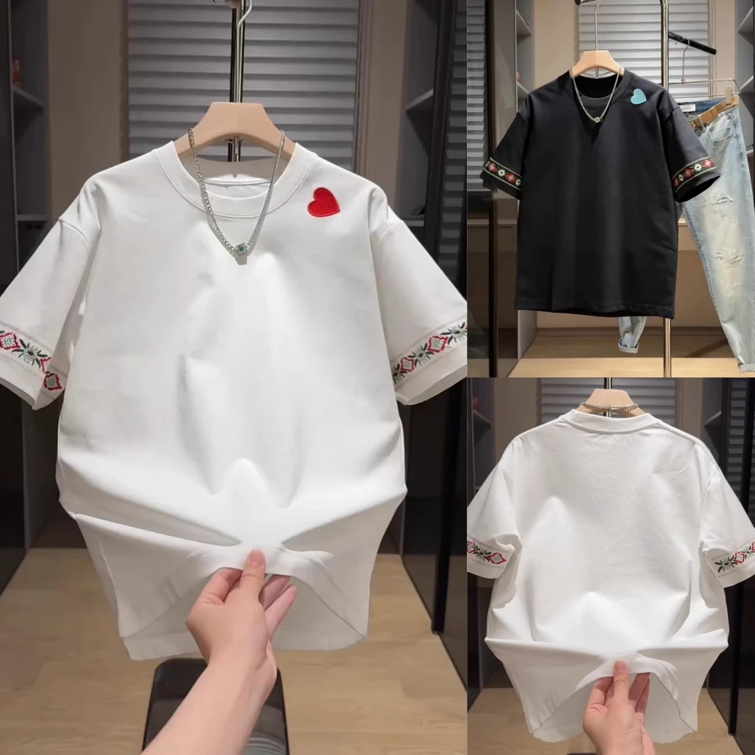 2025男士夏季民族风休闲刺绣短袖T恤潮流百搭男女款圆领宽松半袖
