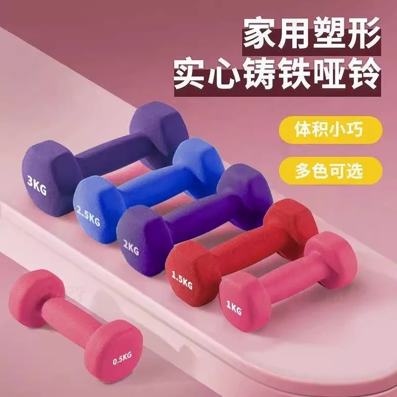 浸塑哑铃专业男女训练健身器材实心铸铁哑铃女士女生小巧家用哑铃