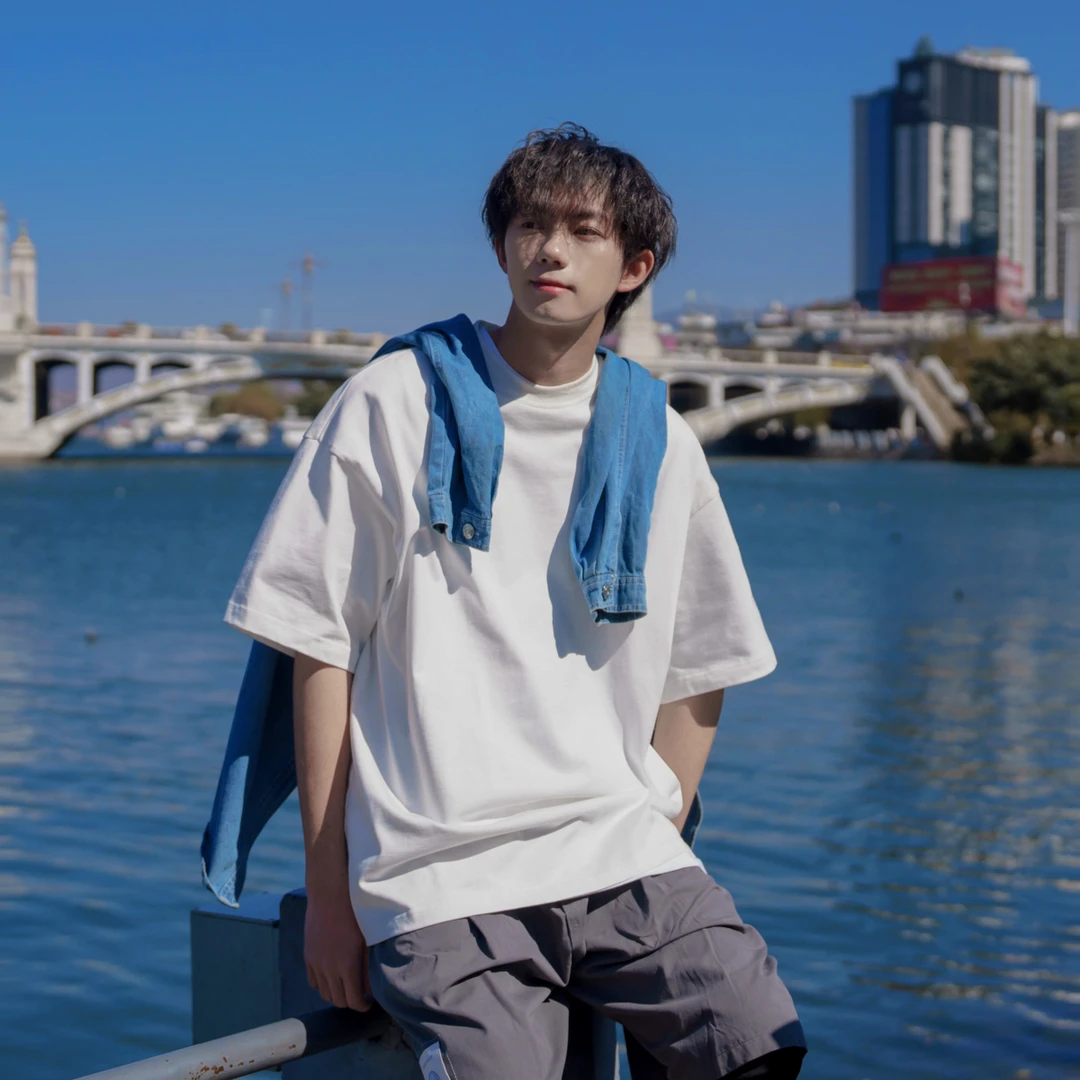 MANRE SHOW纯棉短袖T恤男夏季基础款半袖潮流宽松五分袖打底衫