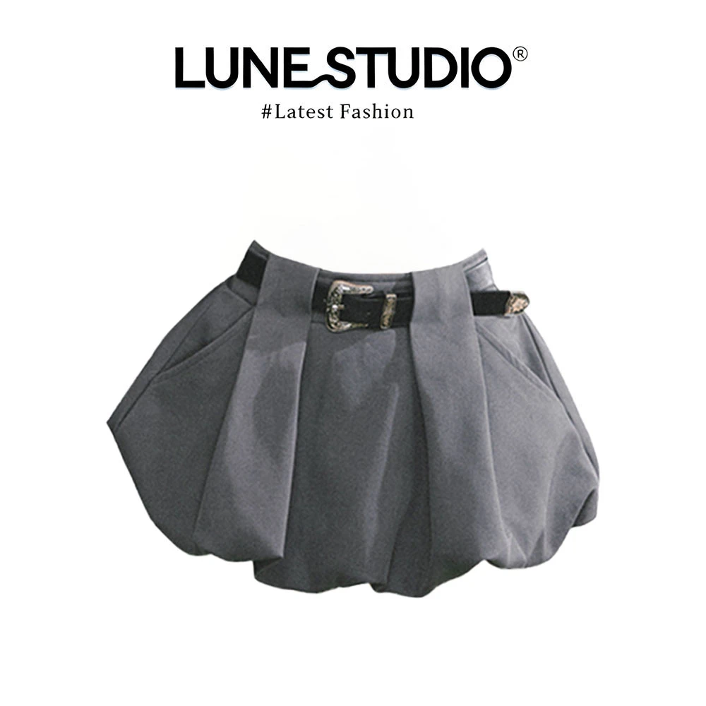 高级感美式辣妹半身裙女早秋季高腰a字显瘦花苞裙灰色短裙