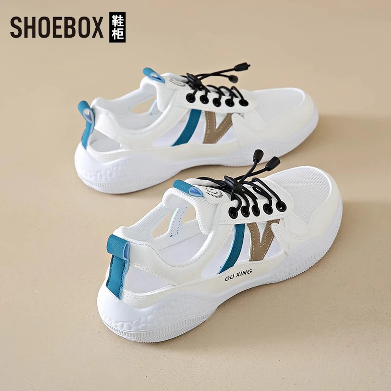 SHOEBOX鞋柜透气包头洞洞凉鞋女2025夏季外穿踩屎感运动小白鞋