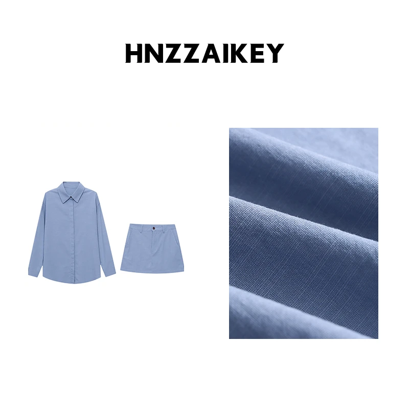 HNZZAIKEY 都市艺术韩系高级感亚麻衬衫裙裤套装ZY2965