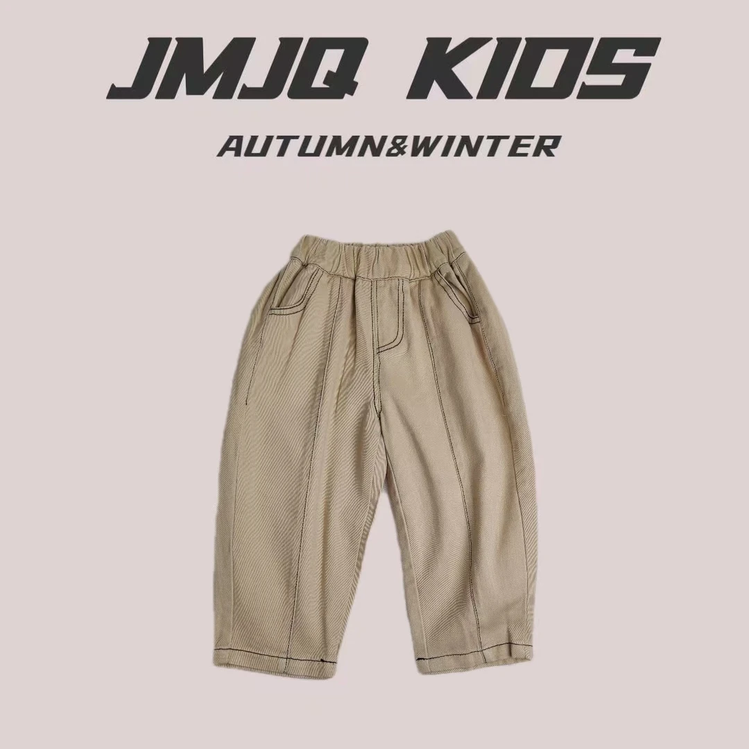 【JMJQ 20158】春秋韩版中小童高货百搭撞色线条斜纹梭织长裤