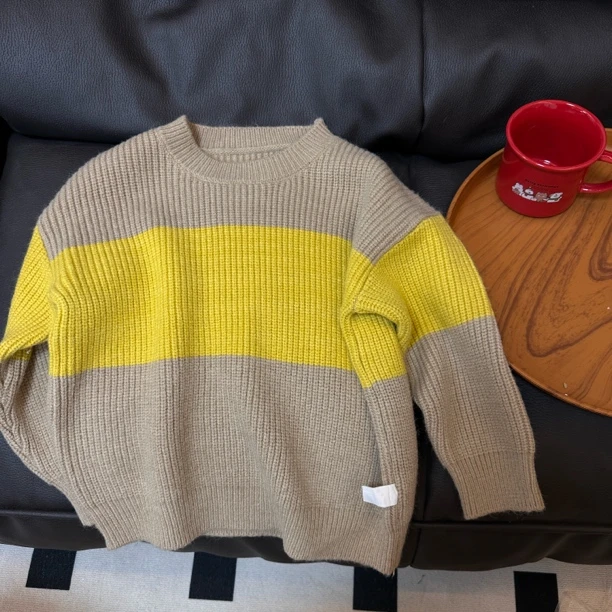 3765男女童时尚休闲流行百搭洋气春秋拼色毛衣