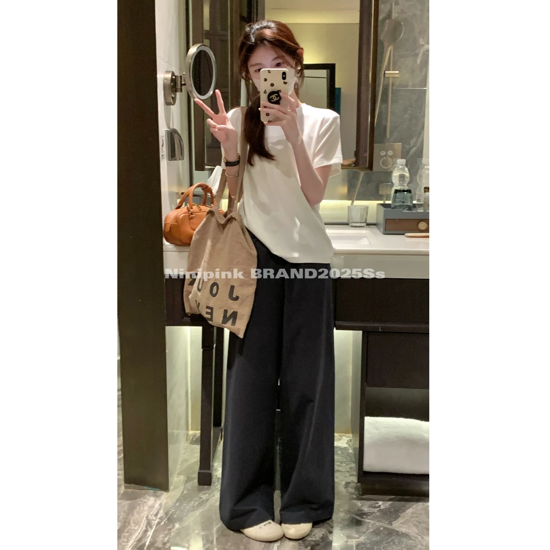 6681庄不腻春夏新款【空调裤】巨百搭松紧腰空调裤显瘦直筒裤阔腿裤