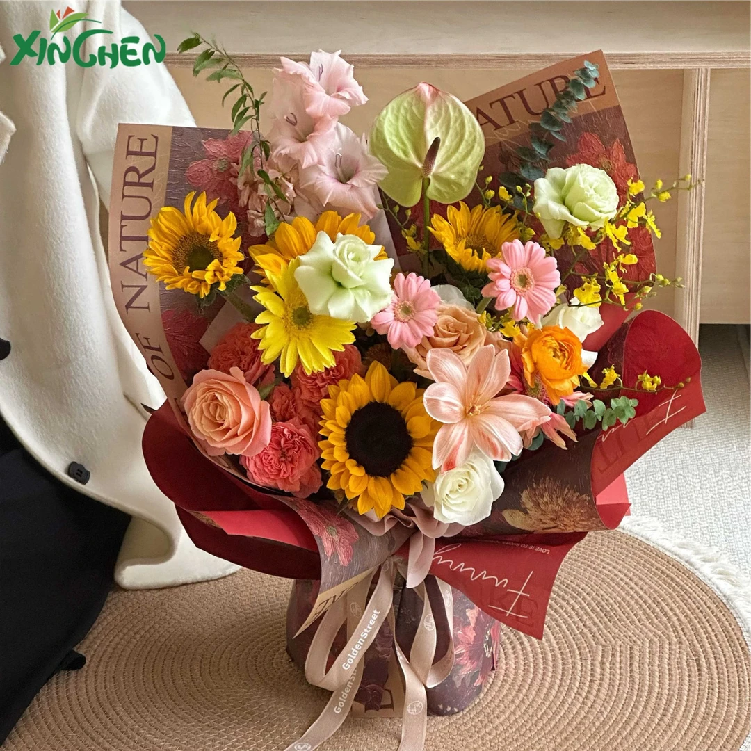 美拉德油画风花卉氛围牛皮纸花艺鲜花包装纸花束手工礼品包花纸新