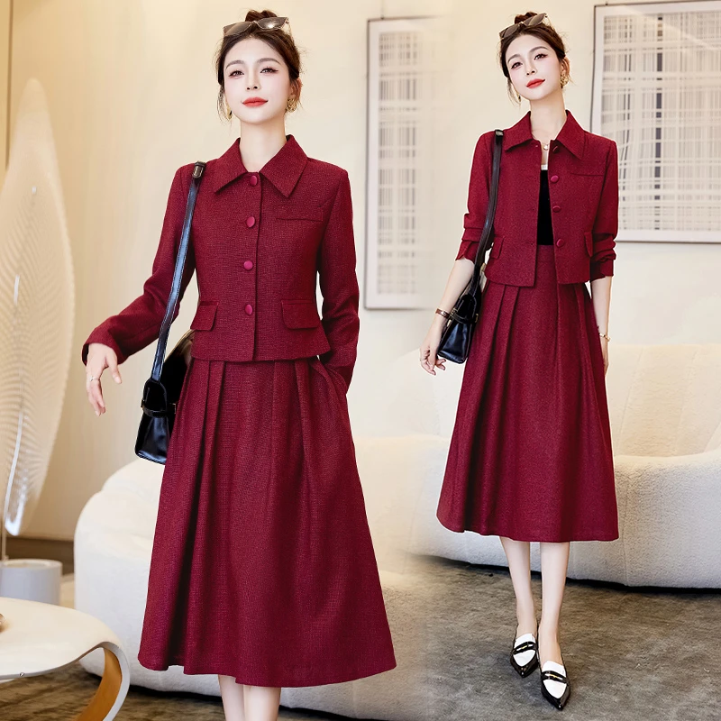 喜婆婆婚宴礼服套装2025时尚新款气质西装红色喜庆秋季妈妈两件套