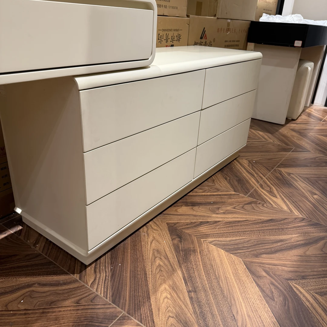 现代简约白色道路复古实木六斗柜抽屉式米白120*40*57CM收纳柜