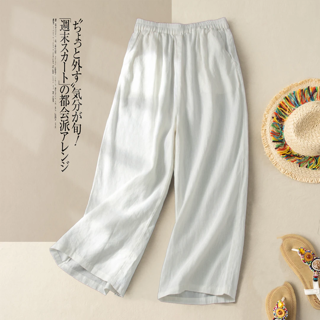 棉麻阔腿裤女宽松显瘦大码松紧高腰直筒垂感休闲速干亚麻亚麻套装