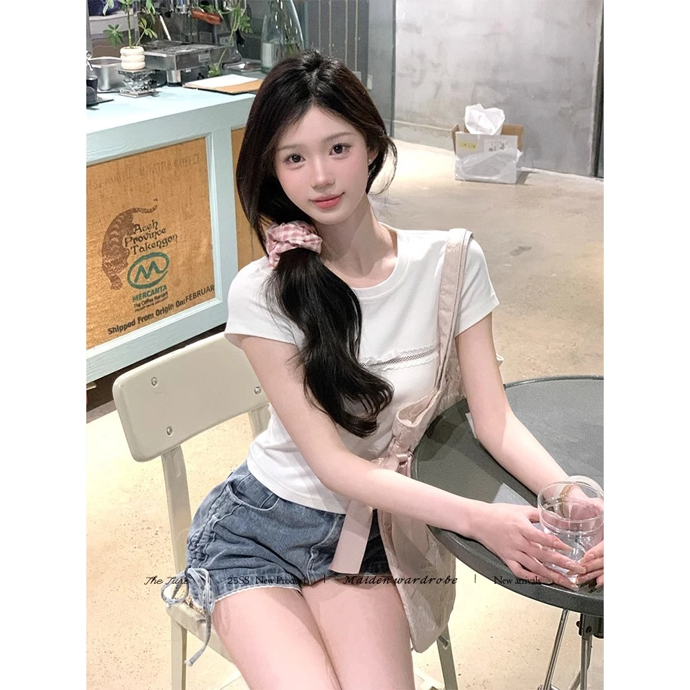 THETURE少女系正肩T2025新款上衣短袖t恤修身显瘦打底独特超好看