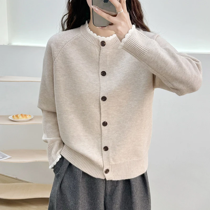 春季新款韩版时尚气质简约撞色圆领休闲百搭上衣针织衫春秋长袖