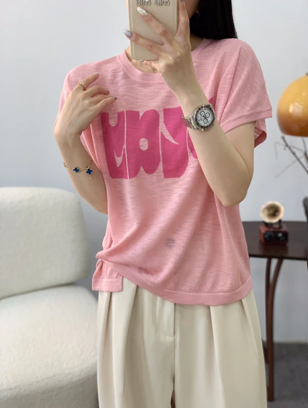【鑫运女装】2025夏季新款针织薄感女短袖透气宽松显瘦